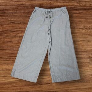 ZARA Wide-Leg Linen Blend Patch Pockets Elastic Waist Drawstring Pants - Grey‎ M
